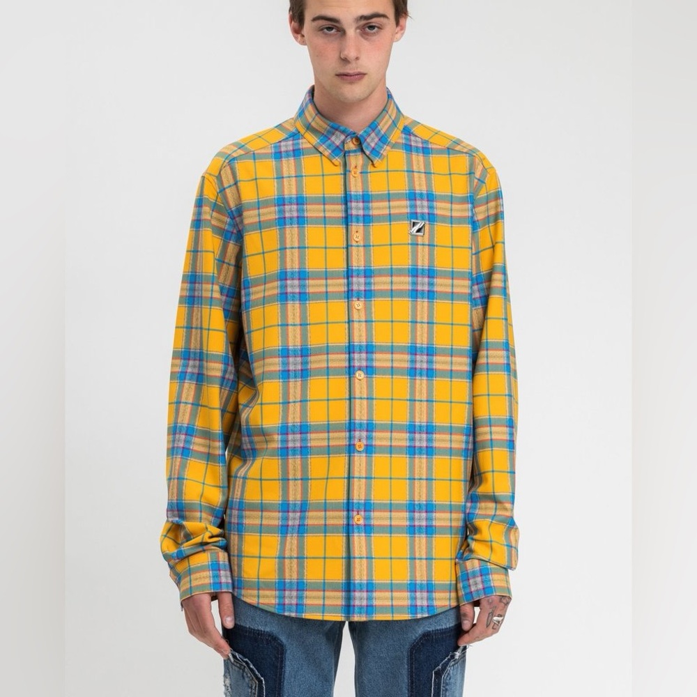 We11done Yellow Check Logo Print Shirt Unisex
